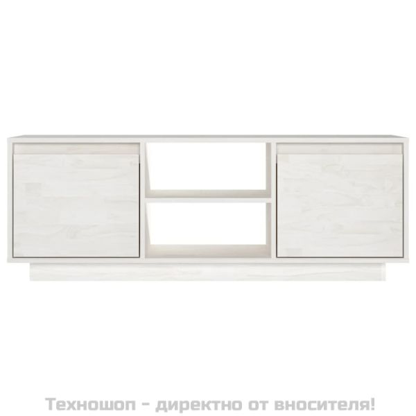 ТВ шкаф, бял, 110x30x40 см, борово дърво масив