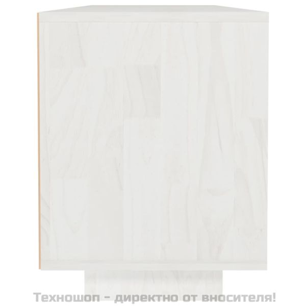 ТВ шкаф, бял, 110x30x40 см, борово дърво масив