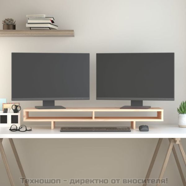 Поставка за монитор, 100x27x14 см, бор масив