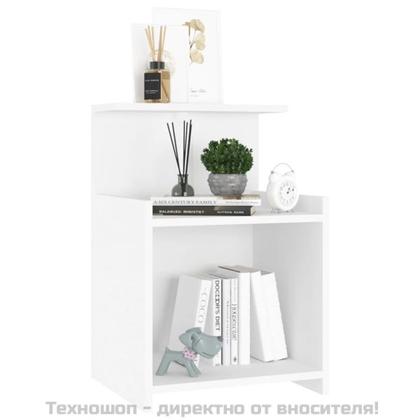 Нощни шкафчета, 2 бр, бели, 40x35x60 см, инженерно дърво