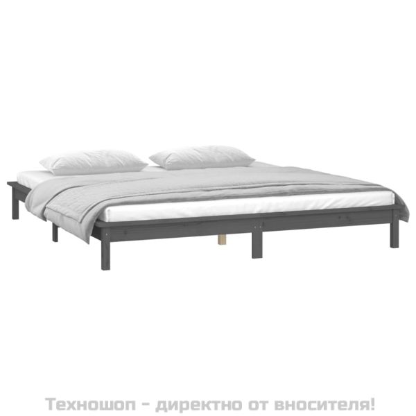 Рамка за легло с LED осветление сива 120x200 см масивно дърво