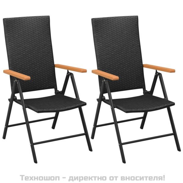 Стифиращи градински столове, 2 бр, полиратан, черни