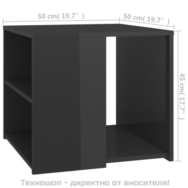 Странична маса, сив гланц, 50x50x45 см, инженерно дърво