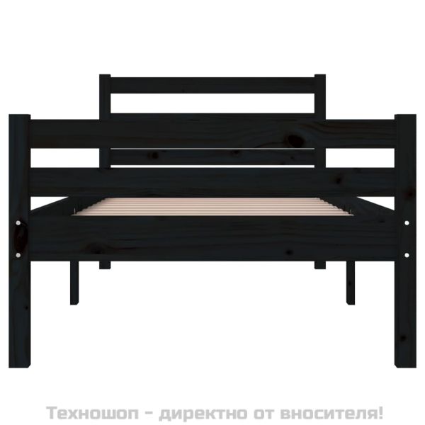 Рамка за легло, черна, масивно дърво, 100х200 см