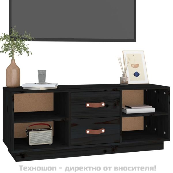 ТВ шкаф, черен, 100x34x40 см, бор масив