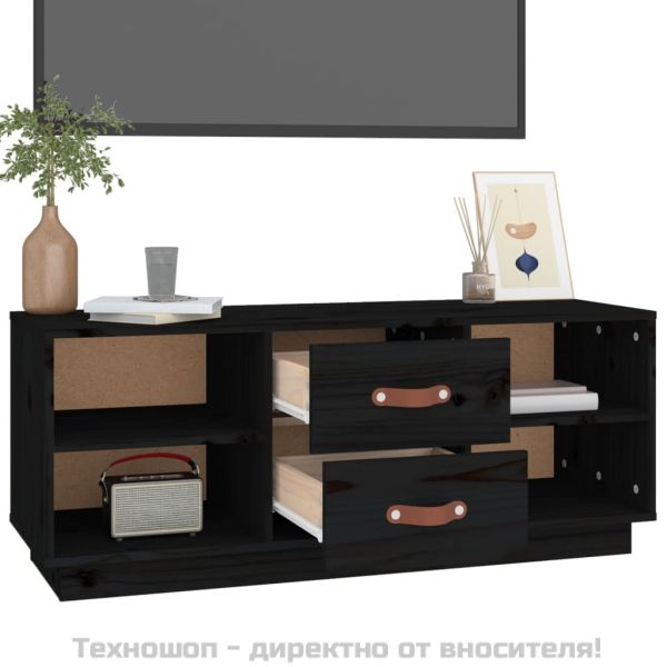 ТВ шкаф, черен, 100x34x40 см, бор масив