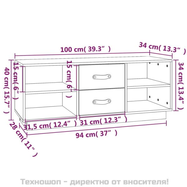 ТВ шкаф, черен, 100x34x40 см, бор масив