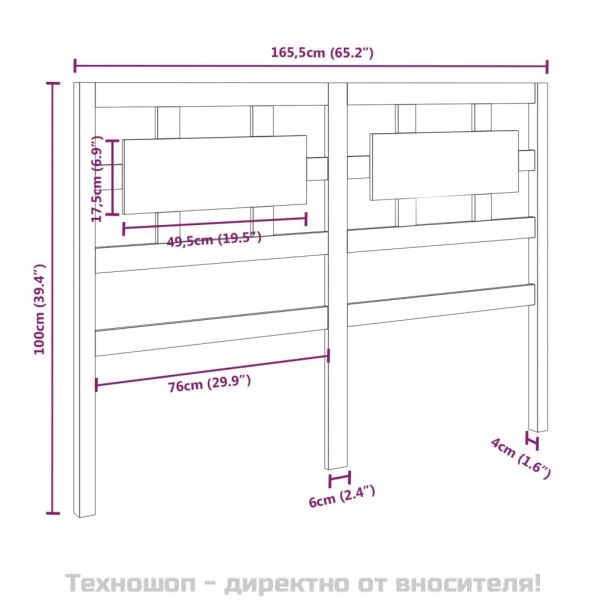 Горна табла за легло, черна, 165,5x4x100 см, бор масив