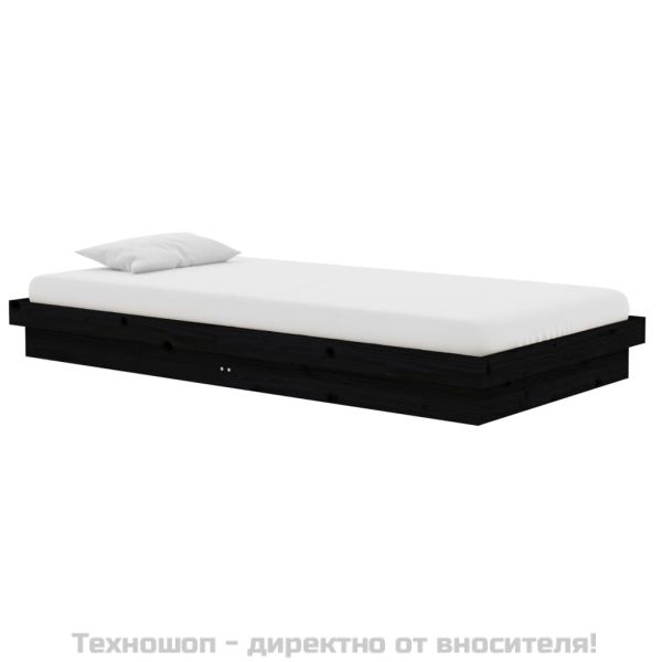 Рамка за легло, черна, масивно дърво, 100х200 см