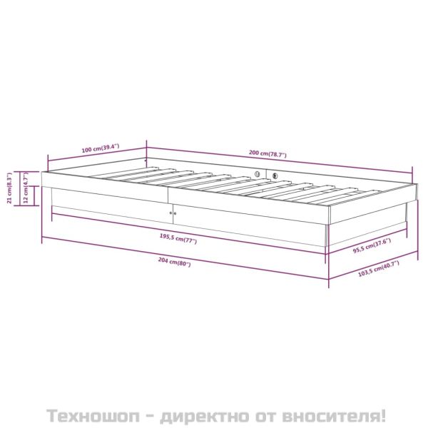 Рамка за легло, черна, масивно дърво, 100х200 см
