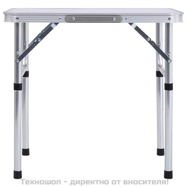 Сгъваема къмпинг маса, бяла, алуминий, 60x45 см