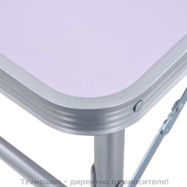 Сгъваема къмпинг маса, бяла, алуминий, 60x45 см