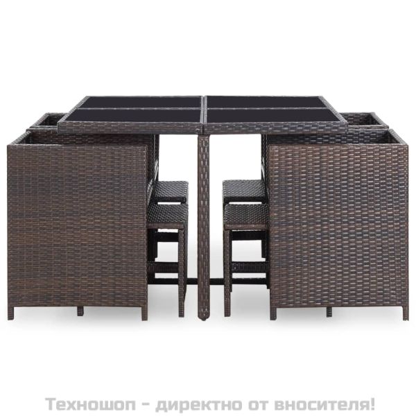 Градински комплект с възглавници, 9 части, кафяв полиратан