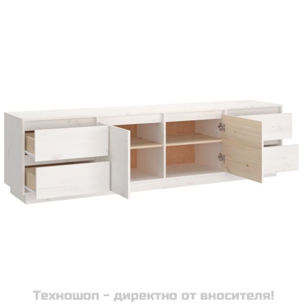 ТВ шкаф, бял, 176x37x47,5 см, бор масив