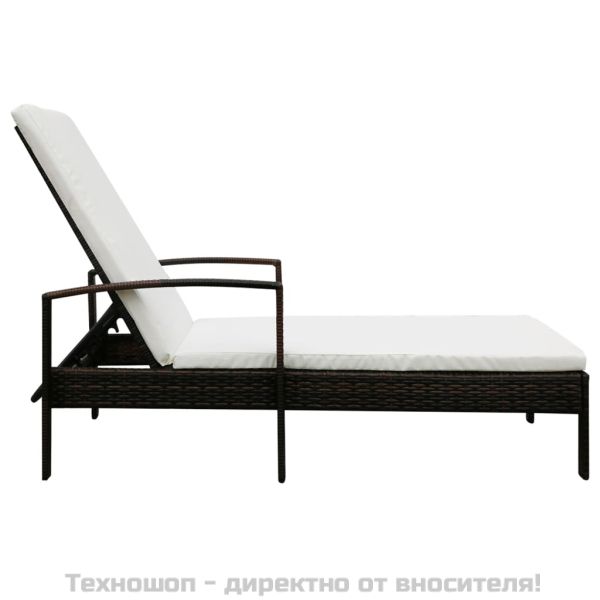 Шезлонг с шалте, кафяв полиратан