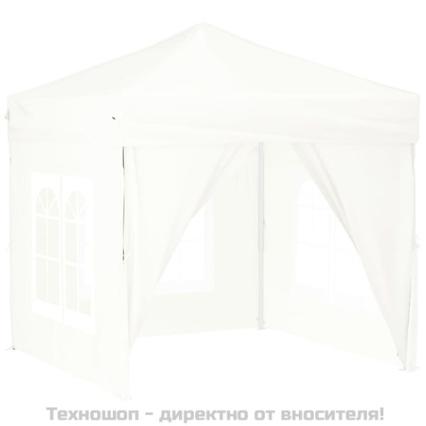 Сгъваема парти палатка със странични стени, бяла, 2x2 м