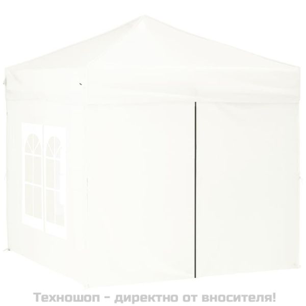 Сгъваема парти палатка със странични стени, бяла, 2x2 м