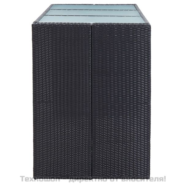 Градински бар комплект с възглавници, 7 части, полиратан, черен