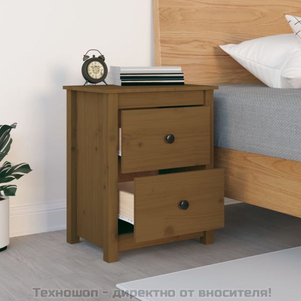 Нощно шкафче, меденокафяво, 50x35x61,5 см, борово дърво масив