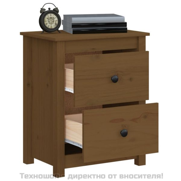 Нощно шкафче, меденокафяво, 50x35x61,5 см, борово дърво масив