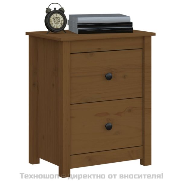 Нощно шкафче, меденокафяво, 50x35x61,5 см, борово дърво масив