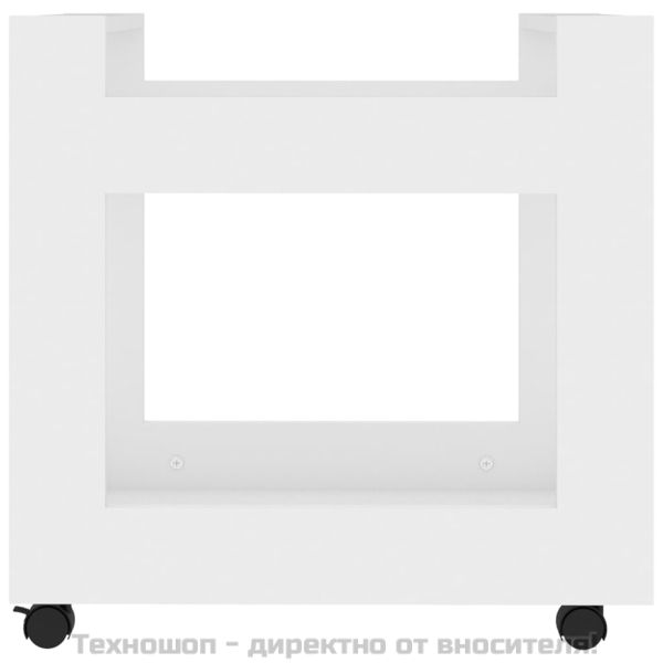 Бюро на колелца, бяло, 60x45x60 см, инженерно дърво