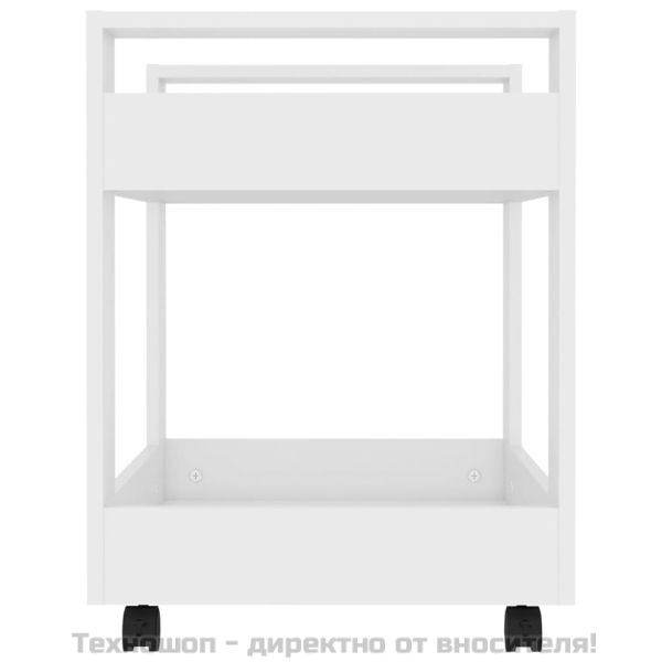 Бюро на колелца, бяло, 60x45x60 см, инженерно дърво