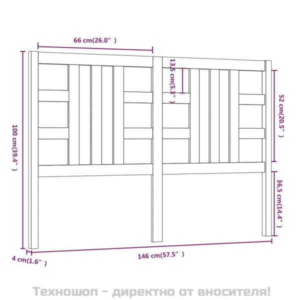Горна табла за легло, черна, 146x4x100 см, бор масив