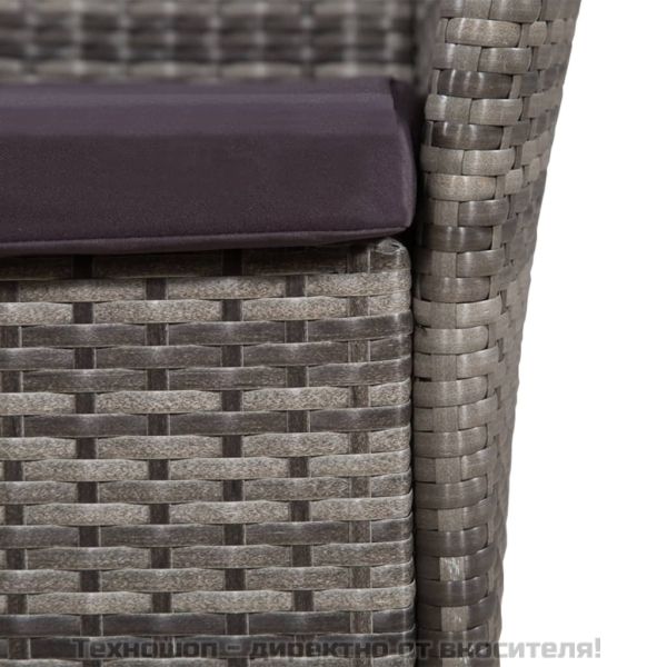 Градински комплект с възглавници, 7 части, полиратан, сив