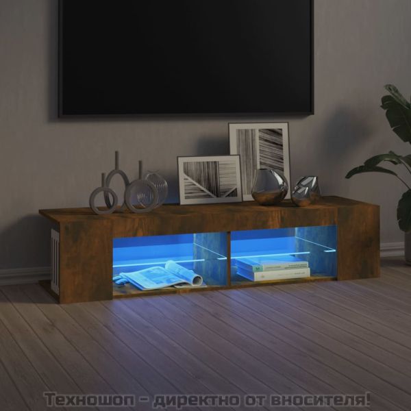 ТВ шкаф с LED осветление, опушен дъб, 135x39x30 см