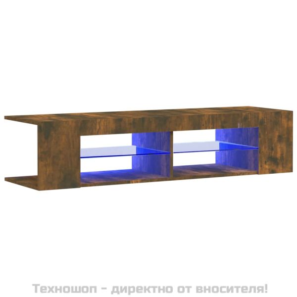 ТВ шкаф с LED осветление, опушен дъб, 135x39x30 см