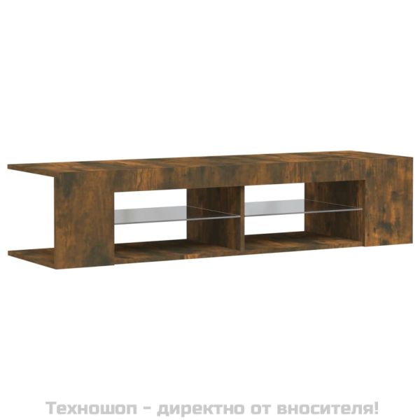 ТВ шкаф с LED осветление, опушен дъб, 135x39x30 см