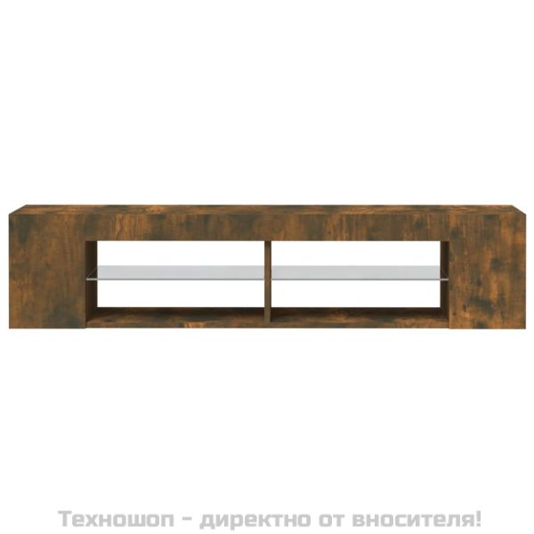 ТВ шкаф с LED осветление, опушен дъб, 135x39x30 см