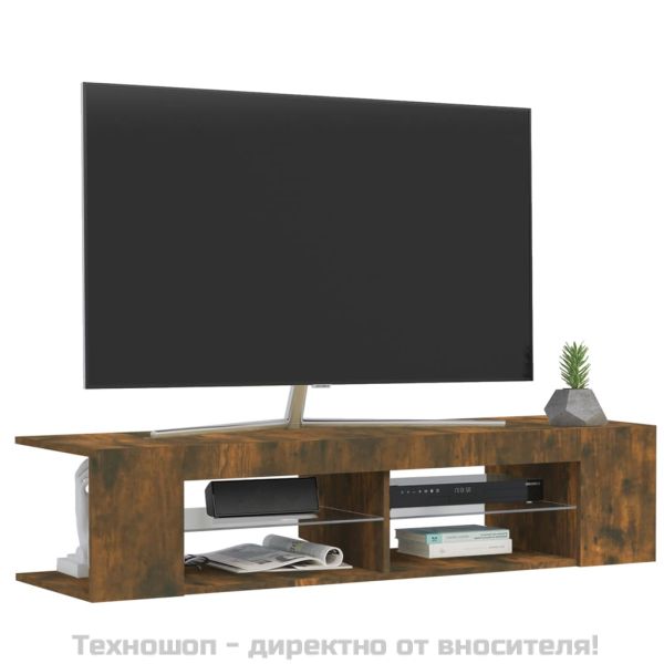 ТВ шкаф с LED осветление, опушен дъб, 135x39x30 см