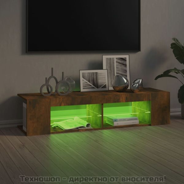 ТВ шкаф с LED осветление, опушен дъб, 135x39x30 см