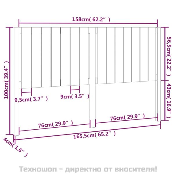 Горна табла за легло, черна, 165,5x4x100 см, бор масив