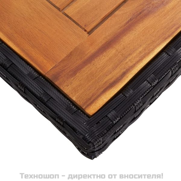 Градинска трапезна маса, черна, полиратан и акация масив