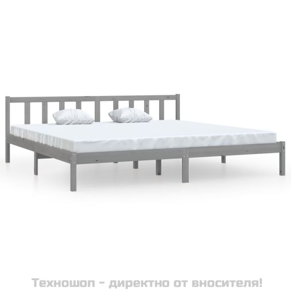 Рамка за легло, сива, борово дърво масив, 200x200 см