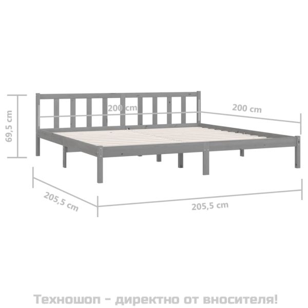 Рамка за легло, сива, борово дърво масив, 200x200 см