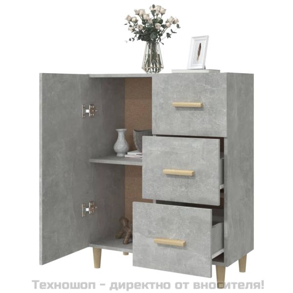Сайдборд, бетонно сив, 69,5x34x90 см, инженерно дърво