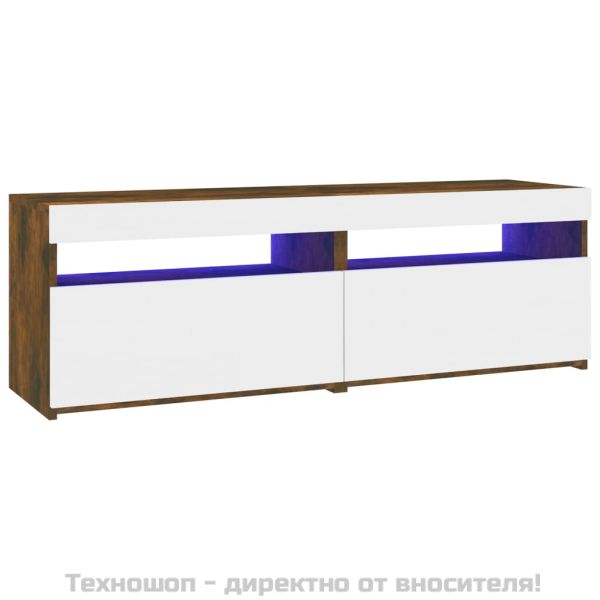 ТВ шкафове, 2 бр, с LED осветление, опушен дъб, 60x35x40 см