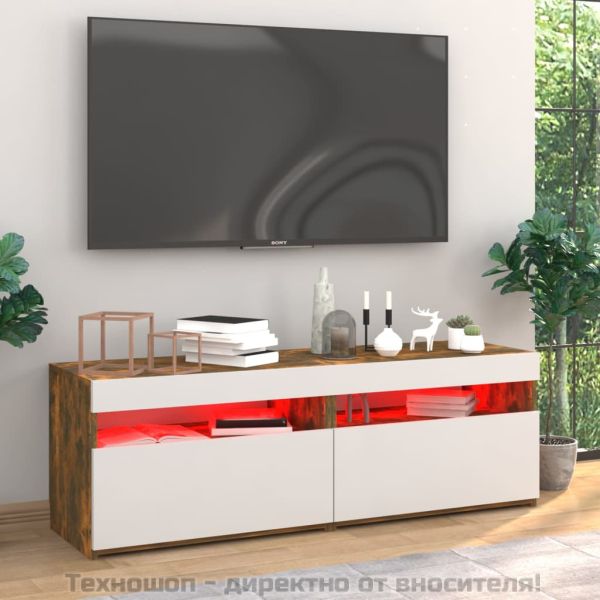 ТВ шкафове, 2 бр, с LED осветление, опушен дъб, 60x35x40 см