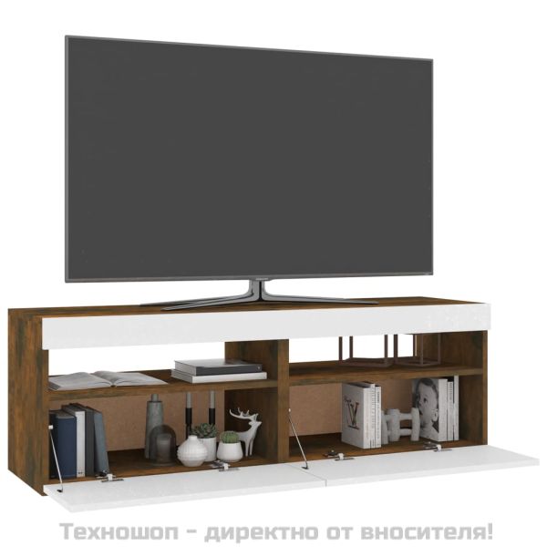 ТВ шкафове, 2 бр, с LED осветление, опушен дъб, 60x35x40 см