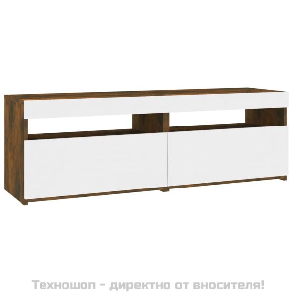 ТВ шкафове, 2 бр, с LED осветление, опушен дъб, 60x35x40 см