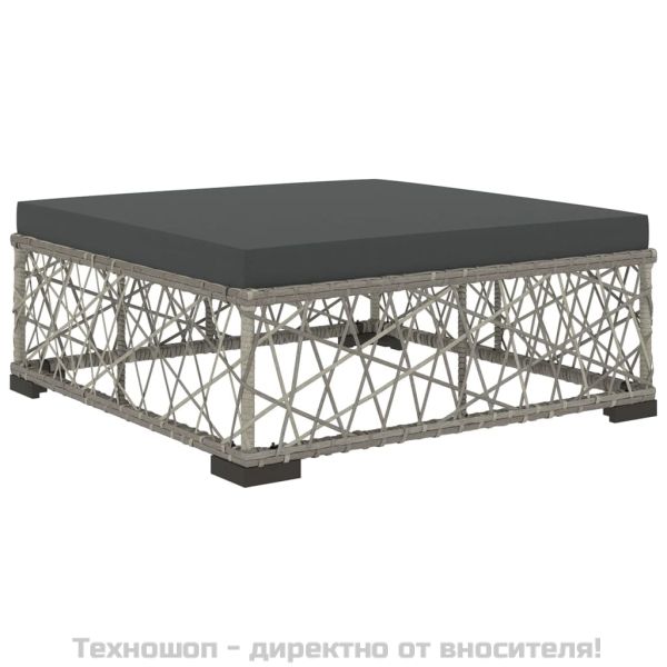 Градински комплект с възглавници, 6 части, полиратан, сив