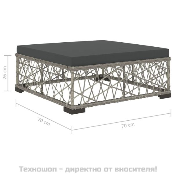 Градински комплект с възглавници, 6 части, полиратан, сив