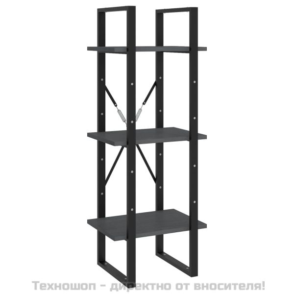 3-етажна библиотека, сива, 40x30x105 см, борово дърво масив