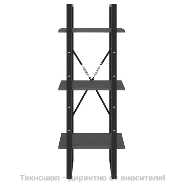 3-етажна библиотека, сива, 40x30x105 см, борово дърво масив