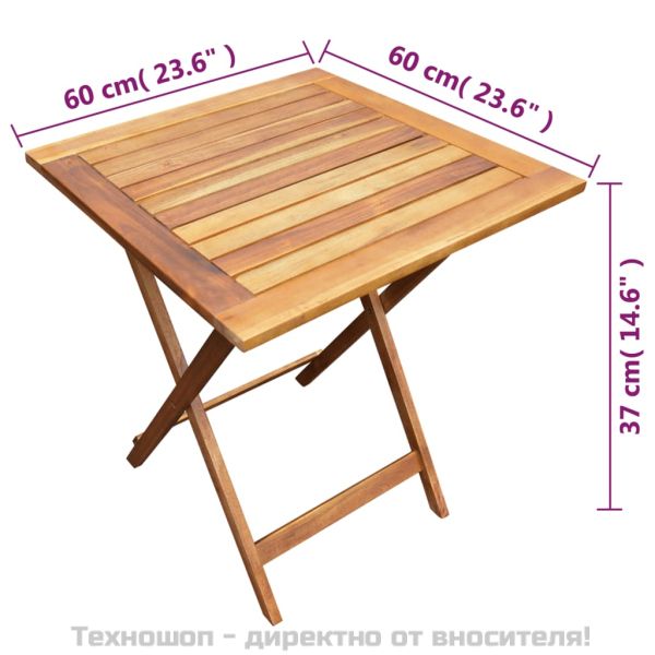 Градински бистро комплект, 3 части, сгъваем, акация масив
