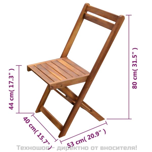 Градински бистро комплект, 3 части, сгъваем, акация масив